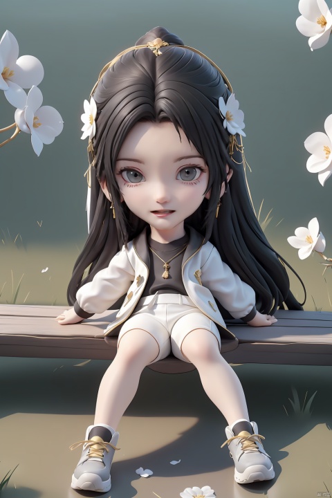 Prompt: A young girl with golden long hair, white T-shirt, open black and white school uniform jacket, flowing clothes, sports pants, beautiful face, sports shoes, sitting on the ground, hands supporting the ground, girlish feeling, design sense, anime, soft light, relaxed atmosphere, sunshine, light, (ultimate special effects, ultimate details, masterpieces, high-quality:1.4), (imaginative, relaxed and freehand scenes, pleasant scenery, outdoor), ((from above)), Light master, ((poakl)), pf-hd, qingyi