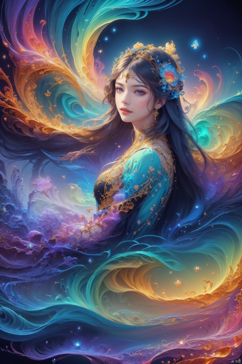  (masterpiece, top quality, best quality, official art, beautiful and aesthetic:1.2), (1girl), extreme detailed,(fractal art:1.3),colorful,highest detailed,Dreamy Atmosphere,Bright color,Complete clothes.,