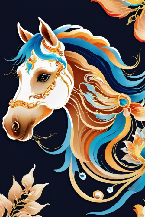  Intricate vector illustration design of a cute horse for t-shirt, 3-6-9 pattern. Elegant, sophisticated, intricate line work, ornate details, muted color scheme, subtle gradients. Art and mathematics fusion, hyper detailed, trending at artstation, sharp focus, studio photography, intricate detail, highly detailed, centered, perfect symmetrical, bright color, solid white background, with adobe illustrator, in the style of Studio Gibli