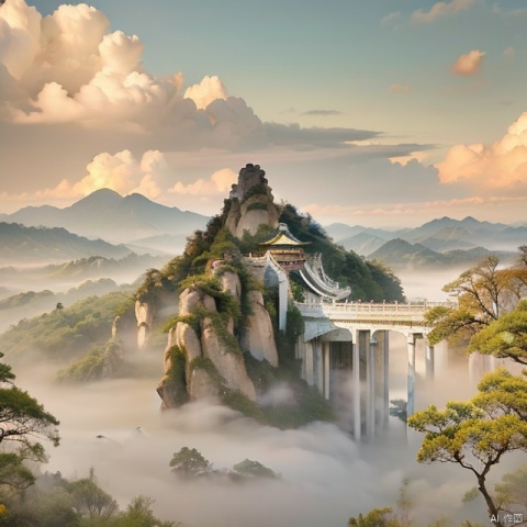  best quality,masterpiece,sculpture,wonderland,,chinese fairy tales,an old man,boiling tea,drink tea,a painting of history floating and curved in the background,mountain,white cloud,chinese style courtyard,pavilion,chinese tea mountains,, Chinese architecture, trees,,white hair ,