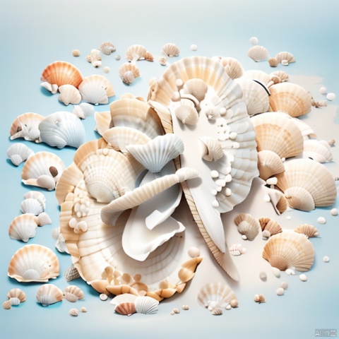  (masterpiece), (best quality), Exquisite visuals, high-definition, (ultra detailed), finely detail, ((solo)), (white Silver hair), (gradient Blue), (beautiful detailed eyes), Kawai, loveliness,standing, ((full body)),
a shell with short white hair, anthropomorphic shells, wearing a white shell outfit . (((Shell clothes：1.8, and hats))).
The environment is next to the beach, with coconut trees and many seashells on the beach
, bk-hd