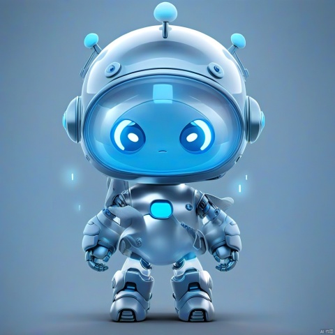  Frosted glass effect, robot, 3dIcon,surreal fantasy atmosphere,highly detailed,grey background,gradient,gradient background, tubiao, chibi,blue,
