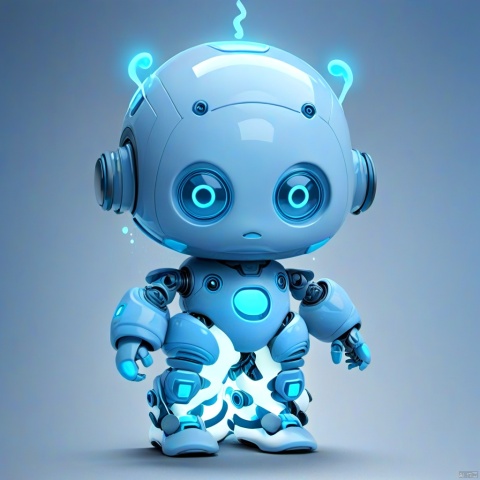  Frosted glass effect, robot, 3dIcon,surreal fantasy atmosphere,highly detailed,grey background,gradient,gradient background, tubiao, chibi,blue,