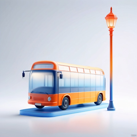 Masterpiece, the best quality, frosted glass effect, 3dIcon, 5-meter-long bus stop platform icon, bus route indicator frame, passengers standing, long-arm high-pole street lamp, surreal fantasy atmosphere, highly detailed, white background, gradient, gradient background,
