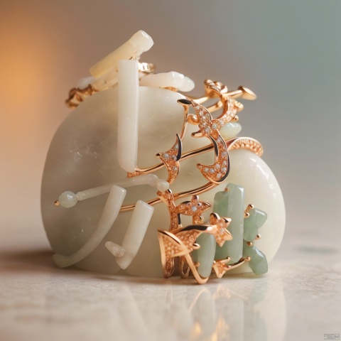 Charming jewelry product photos, posters, (white Hetian jade stone: 1), charming, high-detail, jewelry and jadeite, product posters, lifelike, artworks, mixed jewelry, soft light, unreal engine, 3D, compulsion, keywords truth, reflection, lighting and detail texture, (minimalist background: 1.48), blurred background, Alice,
lvoryGold,, bj_Alice