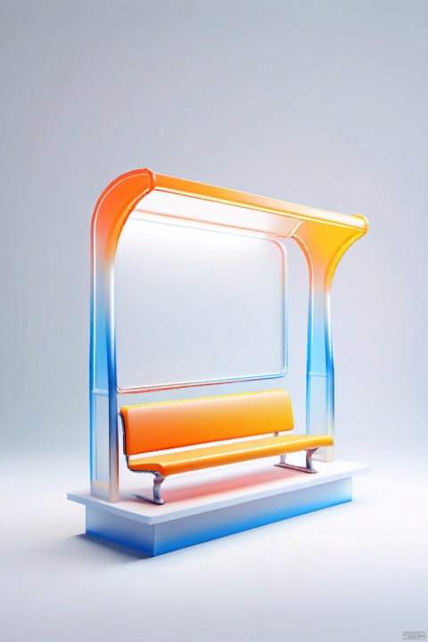 Masterpiece, the best quality, frosted glass effect, 3dIcon, icon of 3-meter-long bus stop platform, surreal fantasy atmosphere, highly detailed, white background, gradient, gradient background,