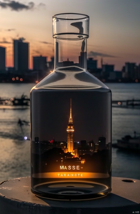  masterpiece,best quality,absurdres,cityscape,night,dark,bottle,outdoors,glowing