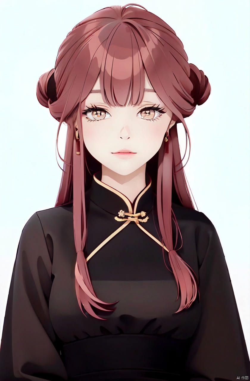  masterpiece,best quality,absurdres,1girl,solo,looking at viewer,brown eyes,black hair,chinese dress,upper body,parted bangs,simple background,lineart,