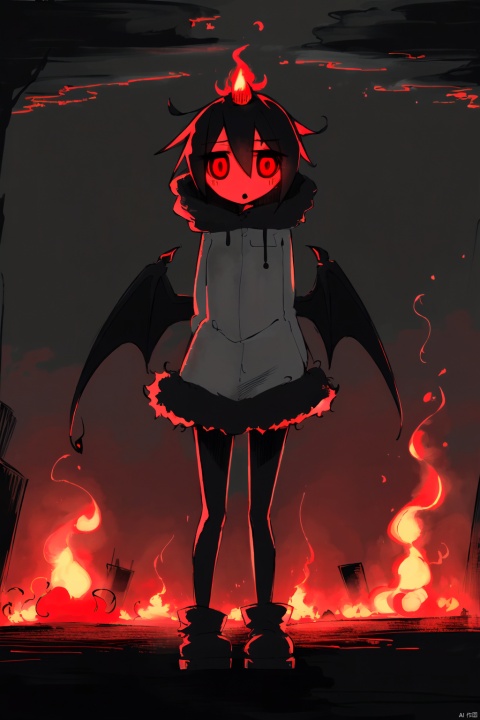  masterpiece,best quality,absurdres,
outdoors,monster girl,horror \(theme\),red theme,glowing eyes,legs,arms,demon,horn,demon wings,night,bare tree,