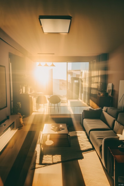 masterpiece,best quality,absurdres,indoors,living room,couch,window,cityscape,sun light,wall,