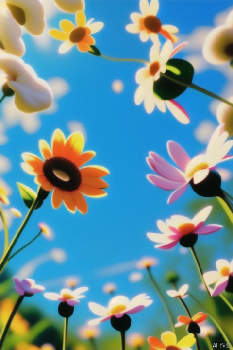 spring,flowers,sunny day,blue sky
