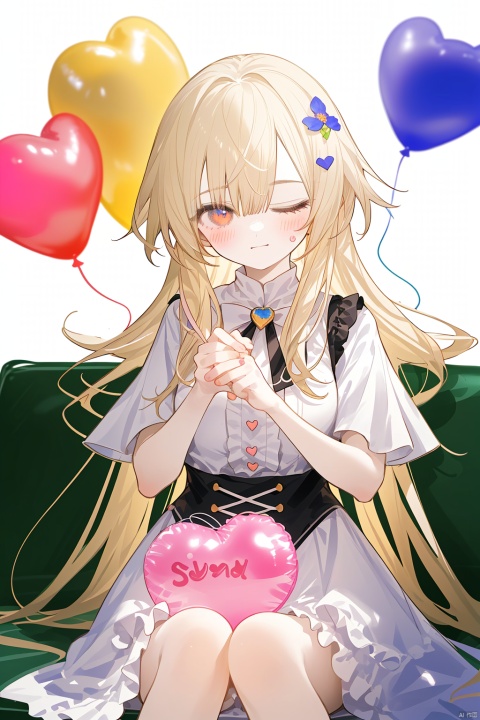  Character Features:

1girl, solo, long hair, breasts, blurry_background, blush, smileballoon, bangs, blonde_hair, blush, bow, closed_mouth, dress, eyebrows_visible_through_hair, frills, gloves, heart, heart_balloon, heart_pillow, holding, long_hair, looking_at_viewer, one_eye_closed, pink_bow,
Color Suggestions:

Use soft, warm tones like pink, beige, or light purple to create a warm ambiance for the character.

Apply light color contrasts and layers in clothing and background, such as pale blue or off-white, to highlight the figure.

The light and shadow should be soft and natural, simulating natural light to achieve a warm and inviting effect.

Background Suggestions:

Keep it simple, blurry background, using light-toned, undisturbed backgrounds or natural elements like distant hills or gently fluttering curtains to complement the character's tranquility and softness.

Consider adding a few faint flowers or delicate plant details to enhance the harmony between the character and her environment.


Posture and Movement:



Relaxed and natural posture,sitting at the sofa,beside the window,

Ensure smooth and graceful hand lines to convey the character's gentleness and delicacy.


I hope these suggestions inspire you as you create your gentle female character. Remember to relax and enjoy the process, infusing the character with your own emotions and stories., nai3