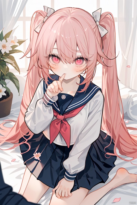  Character Features:

1girl, solo, long_hair, pink_hair, cherry_blossoms, skirt, very_long_hair, ripples, school_uniform, twintails, black_skirt, reflection, serafuku, from_above, neckerchief, shirt, pleated_skirt, pink_eyes, sailor_collar, long_sleeves, black_shirt, flower, black_serafuku, sitting, water, looking_up, bangs, looking_at_viewer, petals, closed_mouth, black_sailor_collar


Use soft, warm tones like pink, beige, or light purple to create a warm ambiance for the character.

Apply light color contrasts and layers in clothing and background, such as pale blue or off-white, to highlight the figure.

The light and shadow should be soft and natural, simulating natural light to achieve a warm and inviting effect.

Background Suggestions:

blurry background, using light-toned, undisturbed backgrounds or natural elements like distant hills or gently fluttering curtains to complement the character's tranquility and softness.

Consider adding a few faint flowers or delicate plant details to enhance the harmony between the character and her environment.

Ensure smooth and graceful hand lines to convey the character's gentleness and delicacy.