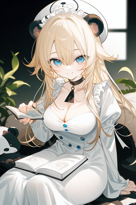  Character Features:

blonde_hair, blue_eyes, breasts, choker, cleavage, dress, hat, long_hair, looking_at_viewer, medium_breasts, 

Hair: long hair, catgirl, with a few strands blowing in the wind for naturalness, and perhaps a couple of stray locks caressing the cheeks to add unintentional grace.

Eyes: Large and profound blue eyes, with long and slightly curled eyelashes. The gaze should be tender and reserved, brimming with captivating warmth, slightly upturned to add a hint of a smile.
Expression: A gentle smile or a soft expression that exudes tranquility and friendliness, with the corners of the mouth gently lifted to exude a cozy smile.

Attire: Simple yet elegant clothing, Maid uniform, emphasize purity and elegance.

Color Suggestions:

Use soft, warm tones like pink, beige, or light purple to create a warm ambiance for the character.

Apply light color contrasts and layers in clothing and background, such as pale blue or off-white, to highlight the figure. panda, stuffed_animal, stuffed_toy

The light and shadow should be soft and natural, simulating natural light to achieve a warm and inviting effect.

Background Suggestions:

Keep it simple, blurry background, using light-toned, undisturbed backgrounds or natural elements like distant hills or gently fluttering curtains to complement the character's tranquility and softness.

Consider adding a few faint flowers or delicate plant details to enhance the harmony between the character and her environment.


Posture and Movement:



Relaxed and natural posture, either sitting or standing, with gentle movements such as lightly touching a flower, playing with a cat, or quietly reading a book.

Ensure smooth and graceful hand lines to convey the character's gentleness and delicacy.


I hope these suggestions inspire you as you create your gentle female character. Remember to relax and enjoy the process, infusing the character with your own emotions and stories., nai3