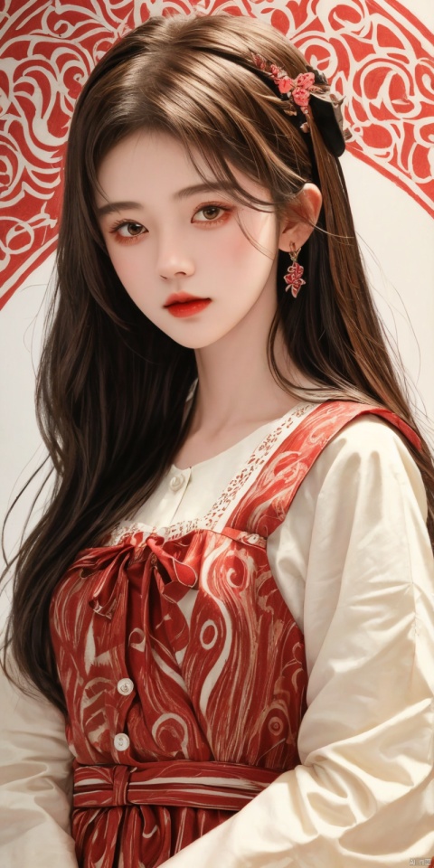 
(masterpiece, best quality:1.2),(1girl:1.5),aged vintage paper,
a red pattern with white swirls ,Pencil Draw, jujingyi, 1girl, Pencil Draw