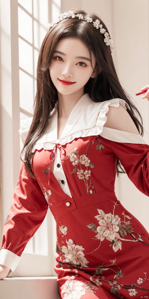  (Good structure),cowboy_shot, DSLR Quality,Depth of field ,looking_at_viewer,Dynamic pose, , kind smile,,
(masterpiece, best quality:1.2),(1girl:1.5),aged vintage paper,
a red pattern with white swirls ,Pencil Draw, jujingyi, 1girl, Pencil Draw