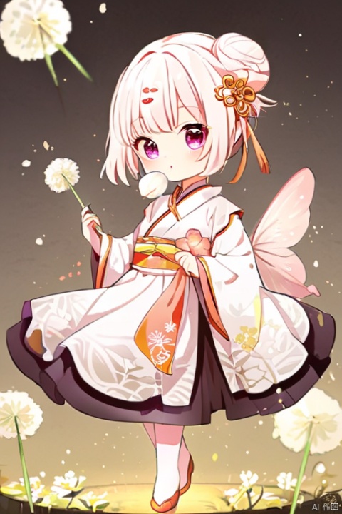  NEGATIVeXL-D, bad anatomy, bad hands, blur, jpeg artifacts, low quality, best quality hand drawn, cute Chinese five year old fairy, chubby, dressed in Hanfu, holding a white dandelion, Blowing Taraxacum, fair skin, happy, combed in a bun, hairpin, ribbon, front view Chinese national style, simple Chinese garden peach blossom background, octane rendering, mixer, octane rating, chibi, hand drawn anime style, beautiful, Angela Barrett, Russian manga style c4d, illusory, digital art natural light, the best quality, complex details, trend ultra detail, very high details, 8k, delicate, mimi, guoguo, loli