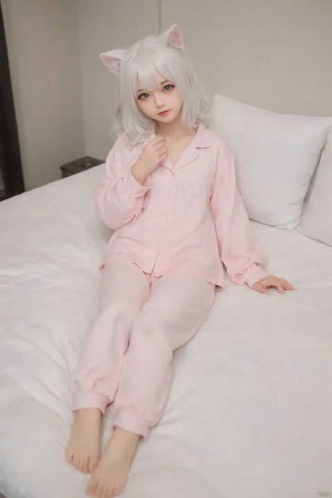 Cute catwoman, white hair, short pajamas, lazy, master-class,