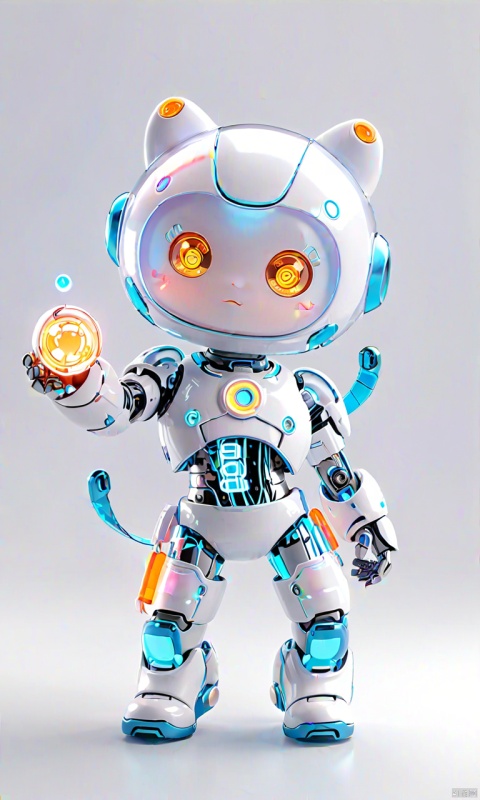 professional 3d model of cute robot, cyber robot, anime artwork Pixar,3d style, good shine, OC rendering, highly detailed, volumetric, dramatic lighting, transparent color PVC clothing, transparent color vinyl clothing, prismatic, holographic, chromatic aberration, fashion illustration, masterpiece,looking at viewer,8k,ultra-detailed,pixie, masterpiece,best quality,super detail,anime style,key visual, vibrant,studio anime, white background, chibi
