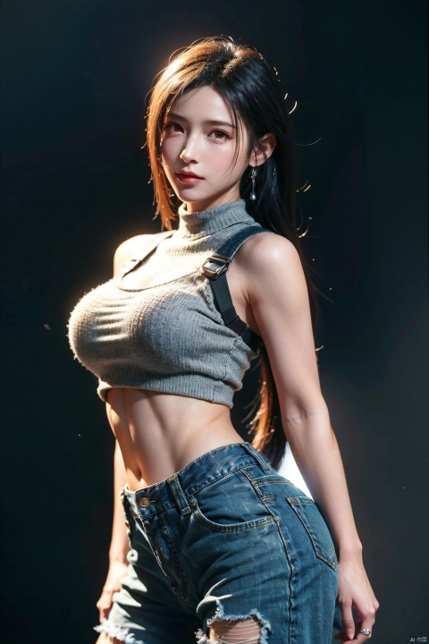  cowboy shot,(Good structure), DSLR Quality,Depth of field,looking_at_viewer,Dynamic pose,, DSLR Quality,masterpiece,best quality,ultra high res,1girl,colorful theme,depth of field,humanoid organisms, 1girl, Tifa,ff7,final_fantasy_7,crouch, prepare to charge