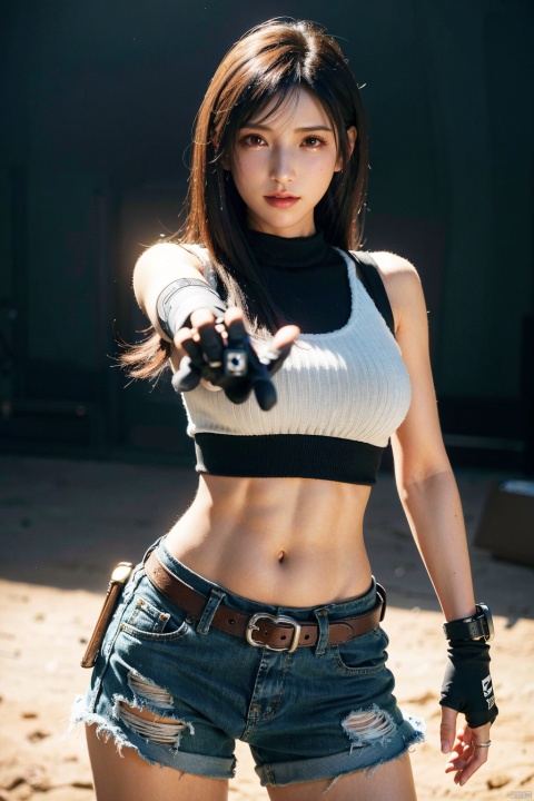  cowboy shot,(Good structure), DSLR Quality,Depth of field,looking_at_viewer,Dynamic pose,, DSLR Quality,masterpiece,best quality,ultra high res,1girl,colorful theme,depth of field,humanoid organisms, 1girl, Tifa,ff7,final_fantasy_7,Seventh Heaven,bar,
