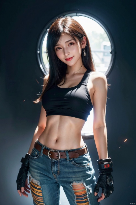  cowboy shot,(Good structure), DSLR Quality,Depth of field,kind smile,looking_at_viewer,Dynamic pose,, DSLR Quality,masterpiece,best quality,ultra high res,1girl,colorful theme,depth of field,humanoid organisms, 1girl, tifa