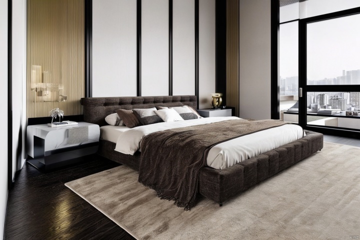  bed room,modern style,Nightstand, curtains, carpet,