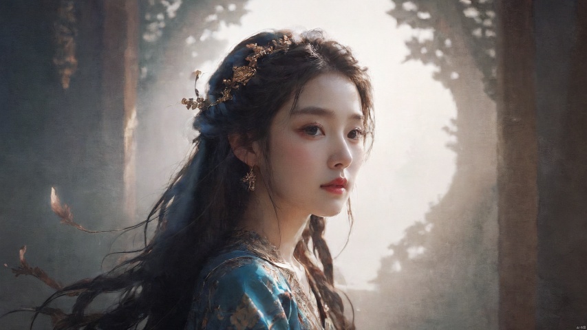  guofenghua, 1girl,
 close-up,DSLR camera,shadow,light,8k,masterpiece,best quality,geometric patterns,intricately detailed,perfect balanced,deep fine borders,artistic photorealism,smooth,ethereal,painterly,epic,majestic,magical,fantasy art,cover art,dreamy,elegant,cinematic,background illuminated,rich deep colors,ambient dramatic atmosphere,creative,perfect,beautiful composition,intricate,detailed,