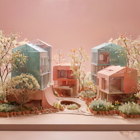  RAW photo, studio shot of an architecture physical model, biophilic residential building made out of Quantum Dots, designed by Heatherwick, pastel-colored building, pastel background color, super detailed, diffused studio rim lighting, professional photography , Architecture physical model