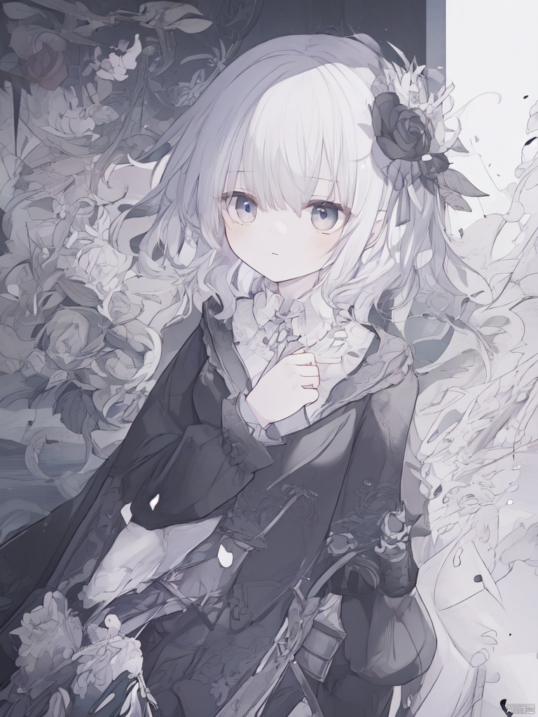  An 18-year-old girl,Short white hair,No clothes , Black Cloak,Blue Eyes,Subway station,No expression,Hiss, texas_the_omertosa_(arknights), solo,(masterpiece),