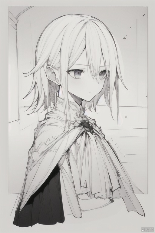 A Girl with a sword, dusk,  long white hair, subway station, Blue Eyes,Black Cloak,Passers-by walked by,Delicate features,Soft light source,Exquisite picture quality,The right human body,Delicate face, texas_the_omertosa_(arknights), Character design,1girl, LineArt_dark,sol, Multi-view, solo,((masterpiece,bestquality)), solo
