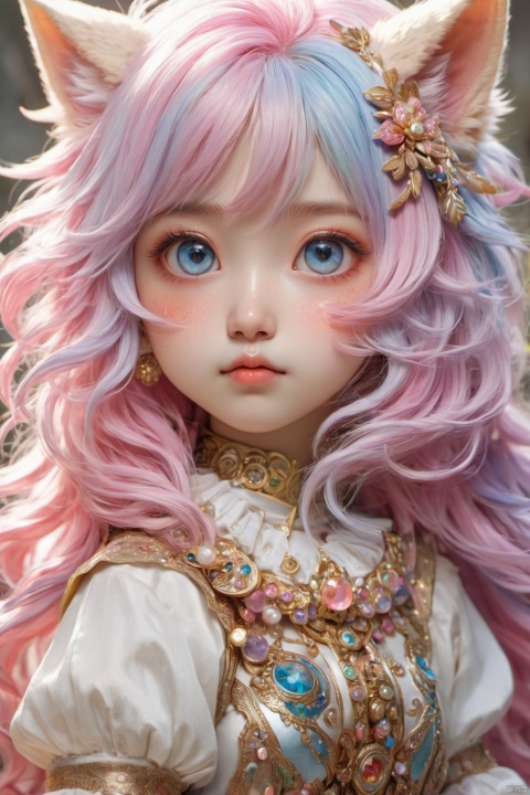  fantasy world view, Adorable animal fictional giant, Creatures with pastel colored hair, fluffy, Plump, round eyes, (best quality, perfect masterpiece, Representative work, official art, Professional, byyue, high details, Ultra intricate detailed:1.3), gmlm