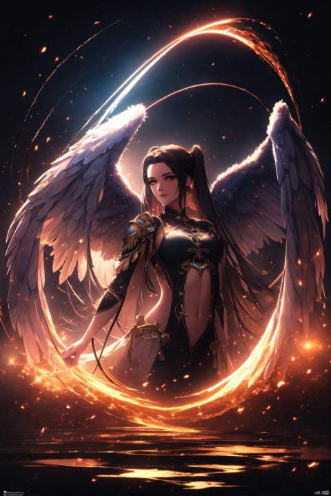  Angel Wings,Morgana ,(masterpiece, best quality:1.4),realistic anime style,(long exposure,shining light),dynamic streaks,luminous trails,vibrant colors,fluid movement,captivating patterns,creative experimentation,(1girl),(highest detailed),(masterpiece,best quality),Illustrative style,1girl,(masterpiece, top quality, best quality, official art, beautiful and aesthetic:1.2), huliya, qingyi, Mecha, jijianchahua