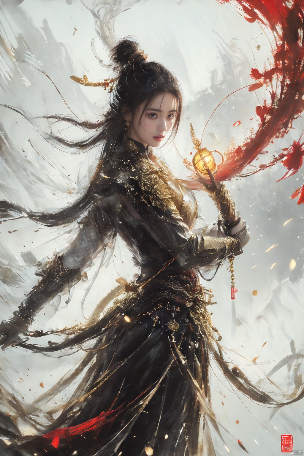  a woman with white hair holding a glowing ball in her hands, white haired deity, by Yang J, heise jinyao, inspired by Zhang Han, xianxia fantasy, flowing gold robes, inspired by Guan Daosheng, human and dragon fusion, cai xukun, inspired by Zhao Yuan, with long white hair, fantasy art style,,Ink scattering_Chinese style, smwuxia Chinese text blood weapon:sw, lotus leaf, (\shen ming shao nv\), gold armor, a boy_gmlwman, wunv