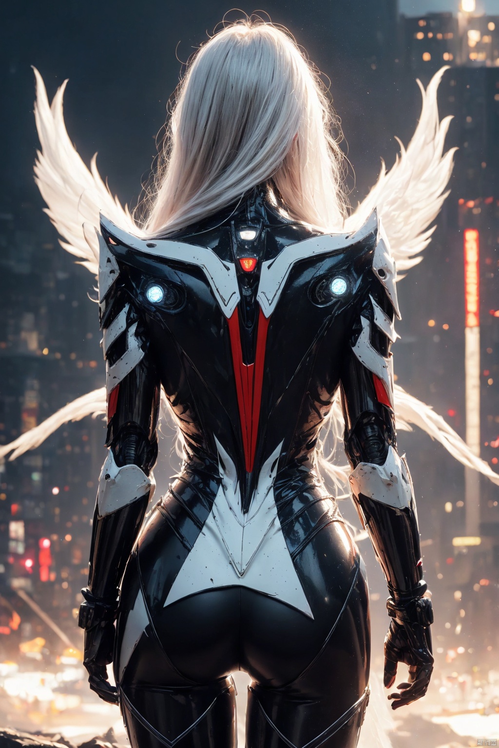  (masterpiece, best quality, best shadow,official art, correct body proportions, Ultra High Definition Picture,master composition),(bust:1.4), (light),
1boy, solo, breasts, looking at viewer, bangs, simple background, black hair, red eyes, gloves, long sleeves, hair between eyes, jewelry, upper body, white hair, multicolored hair, parted lips, teeth, black gloves, black eyes, two-tone hair, lips, streaked hair, coat, symbol-shaped pupils, ring, white coat, red pupils, x-shaped pupils, (hands behind back: 1.6),
, Nine tails, realistic, hybrid, Angel, Mecha, (\huo yan shao nv\), vampire, mecha_robot, cyberpunk,mecha