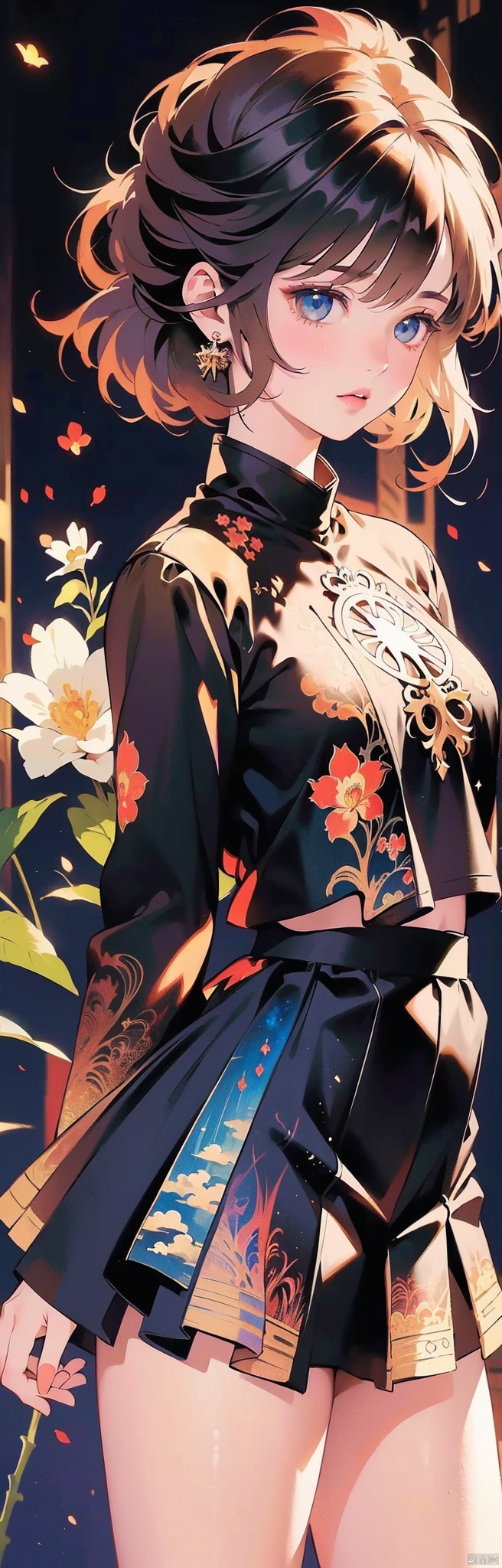  anime,(masterpiece, top quality, best quality, official art, beautiful and aesthetic:1.2),(1girl),upper body,extreme detailed,(fractal art:1.3),colorful,flowers,highest detailed,1 girl,glowing,skirt,shirt, Thighs, ((poakl)), TT