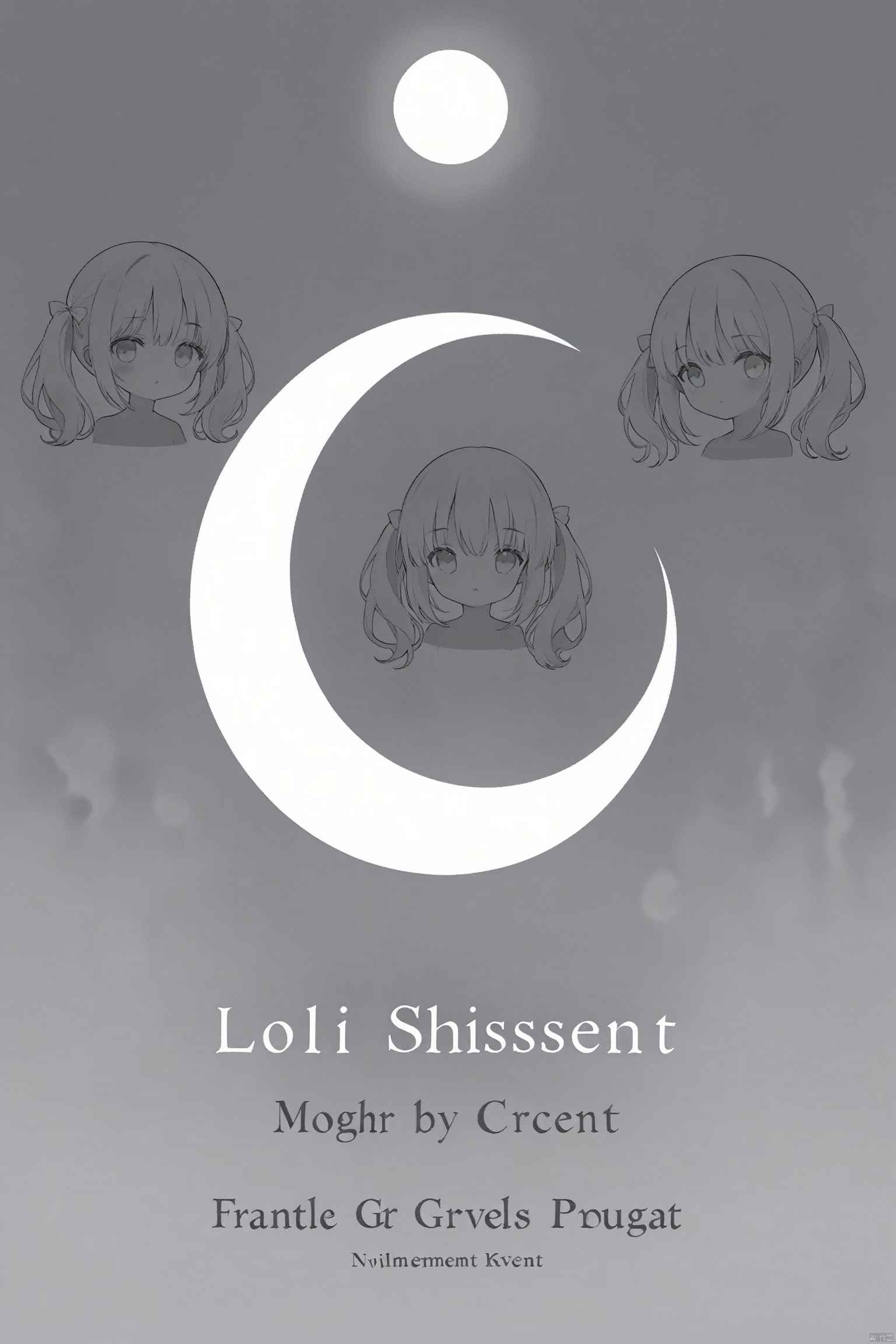  very long hair,twintails,loli,loli,loli,loli,loli,loli,loli,loli, ﻿grossissementdedeuxcentsoixantepourcent_portrait, no_humans, silhouette, crescent_moon, monochrome, english_text, moon