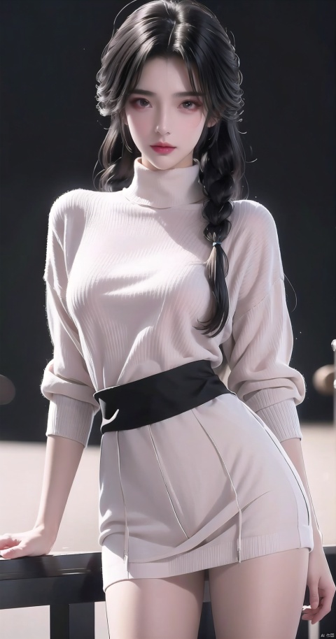  Naked, medium-sized breasts,straight breasts, petite body, perfect face, open legs, slender waist, ultra-high quality 8K,30710,miko,1girl, solo, twintails, hair ornament, looking at viewer, brown eyes, long hair, closed mouth, sweater, turtleneck, black hair, blush, forehead, upper body, turtleneck sweater, white sweater, gradient background, gradient, wangyushan, Light master
