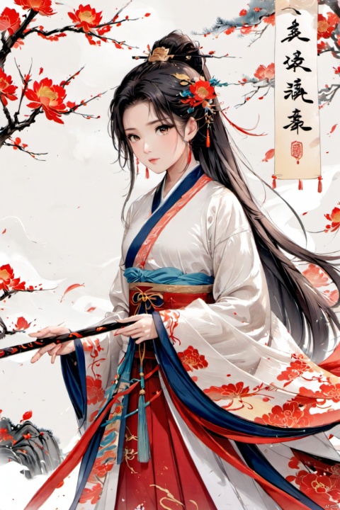  Ultra high definition, artistic sense, minimalist poster, stack of rice paper, girl, ancient white space, flat, smwuxia Chinese text blood weapon:sw, jijianchahua, yue , hair ornament , hanfu, guoflinke, waterM, Tmall, tuyanvhai, ananmo