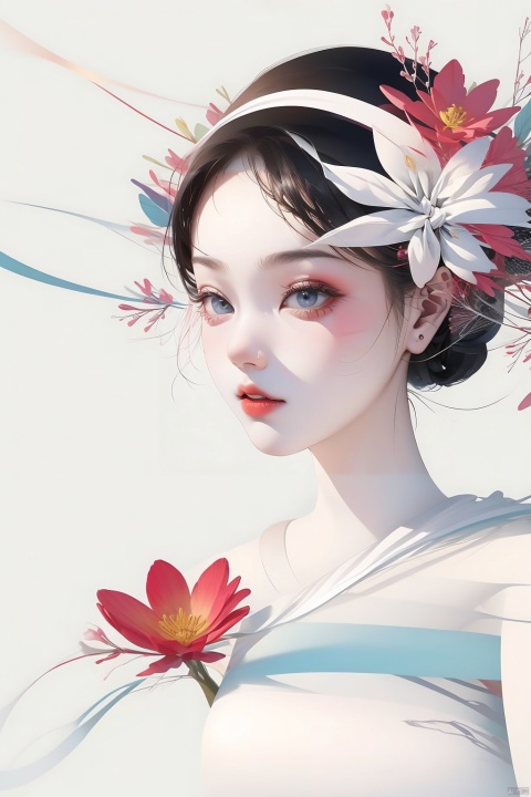  Minimalism, a girl avatar,black eyes, pure white background, exquisite facial features, a combination of personality and trend, TT, blooming cheer cartoon style, bpwc