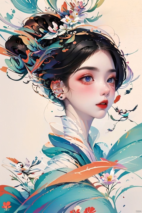  Minimalism, a girl avatar,black eyes, pure white background, exquisite facial features, a combination of personality and trend, TT, blooming cheer cartoon style, bpwc