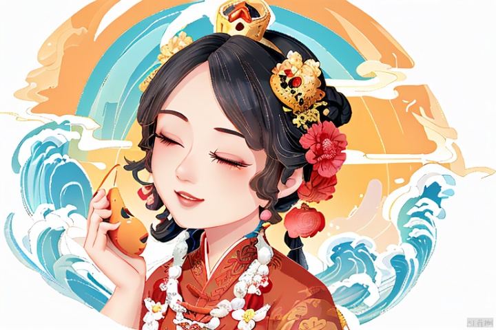 a gongbi painting of a 5 years old black long hair chinese qing dynasty girl wears pink hanfu, tangled jewelry, round face, extremely minimalism portrait, geometric shapes, matte light yellow background, in the style of crisp neo-pop illustrations, animated gifs, dolly kei, cartoon-like characters, close-up, head view, bold, cartoonish lithographs
﻿,Cockatiel\(IP\), masterpiece, best qualit, surfing, bird, cloud, sky, sunglasses, palm, coconut, holding the coconut, smile, close eyes, colorful crown, beak, sea wave,