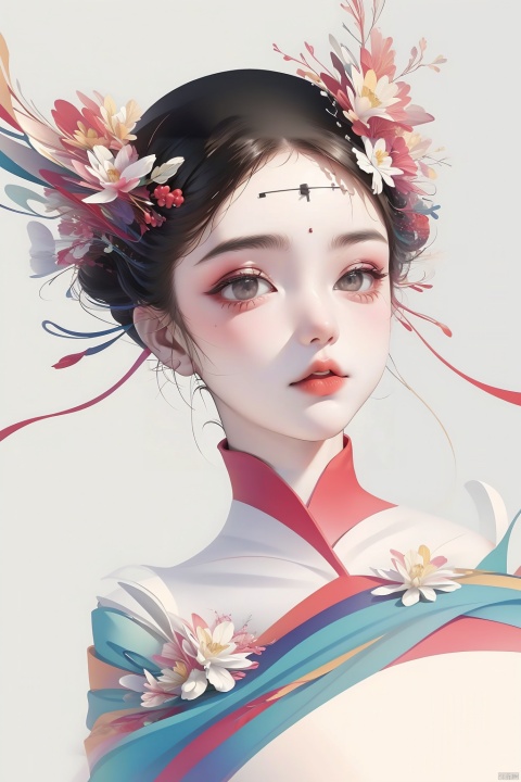  Minimalism, a girl avatar,black eyes, pure white background, exquisite facial features, a combination of personality and trend, TT, blooming cheer cartoon style, bpwc