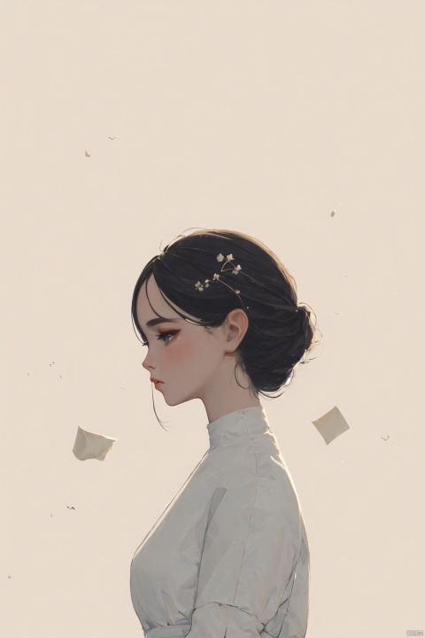  Ultra high definition, artistic sense, minimalist poster, stack of rice paper, girl, ancient white space, flat, sw, jijianchahua, yue , hair ornament , guoflinke, waterM, Tmall, tuyanvhai, ananmo, mLD, eluosi