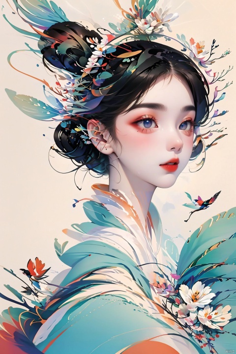  Minimalism, a girl avatar,black eyes, pure white background, exquisite facial features, a combination of personality and trend, TT, blooming cheer cartoon style, bpwc