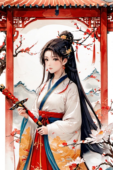  Ultra high definition, artistic sense, minimalist poster, stack of rice paper, girl, ancient white space, flat, smwuxia Chinese text blood weapon:sw, jijianchahua, yue , hair ornament , hanfu, guoflinke, waterM, Tmall, tuyanvhai, ananmo