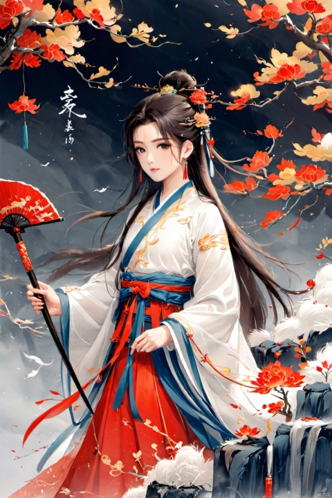  Ultra high definition, artistic sense, minimalist poster, stack of rice paper, girl, ancient white space, flat, smwuxia Chinese text blood weapon:sw, jijianchahua, yue , hair ornament , hanfu, guoflinke, waterM, Tmall, tuyanvhai, ananmo