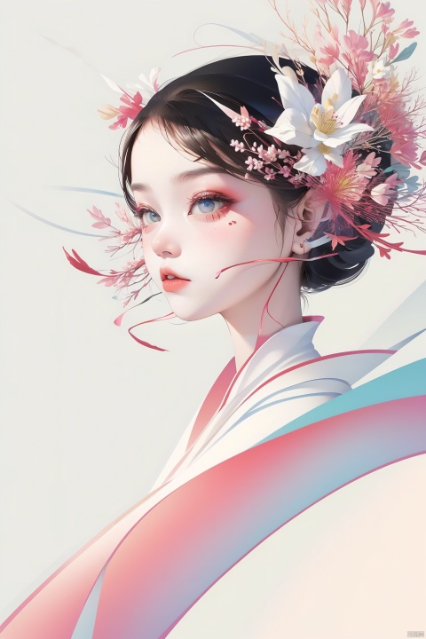  Minimalism, a girl avatar,black eyes, pure white background, exquisite facial features, a combination of personality and trend, TT, blooming cheer cartoon style, bpwc