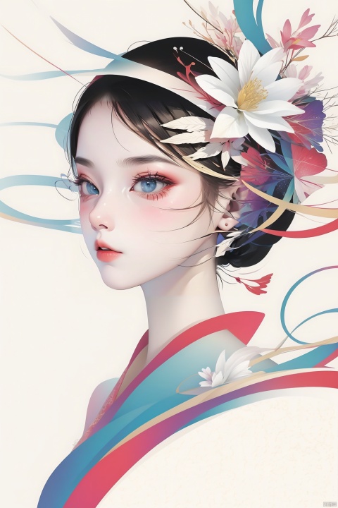  Minimalism, a girl avatar,black eyes, pure white background, exquisite facial features, a combination of personality and trend, TT, blooming cheer cartoon style, bpwc