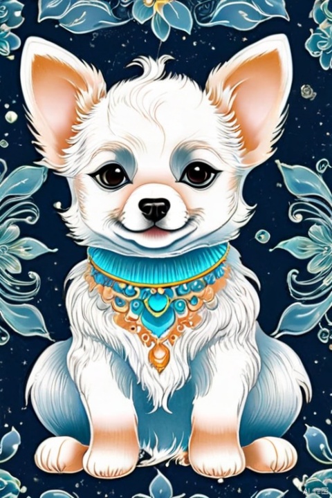  Intricate vector illustration design of a cute DOG for t-shirt, 3-6-9 pattern. Elegant, sophisticated, intricate line work, ornate details, muted color scheme, subtle gradients. Art and mathematics fusion, hyper detailed, trending at artstation, sharp focus, studio photography, intricate detail, highly detailed, centered, perfect symmetrical, bright color, solid white background, with adobe illustrator, in the style of Studio Gibli